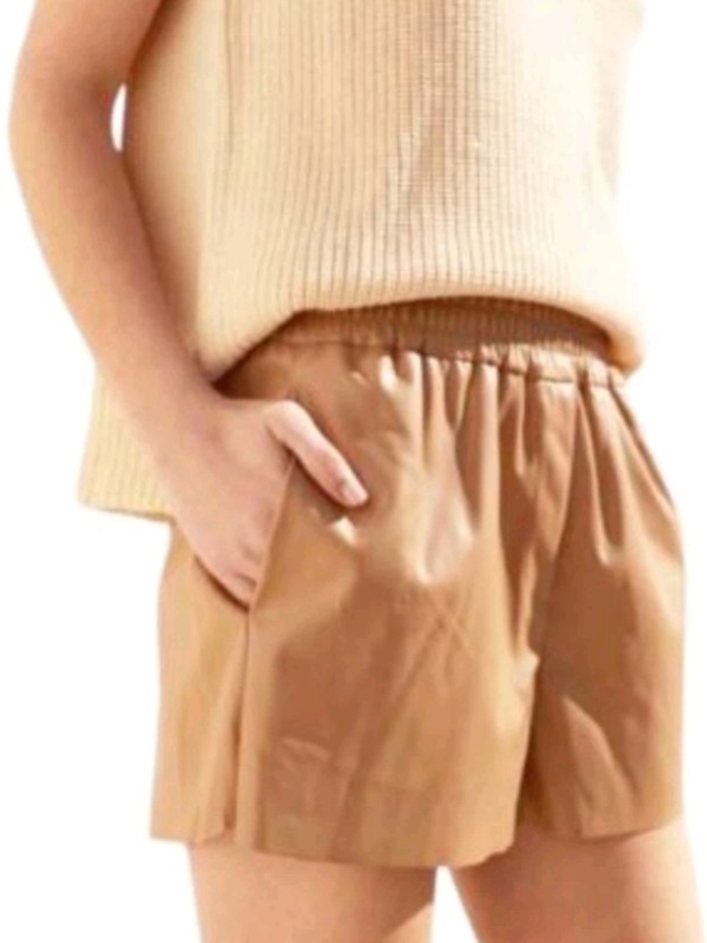 Vici Tan Faux Leather Elastic Waist Shorts